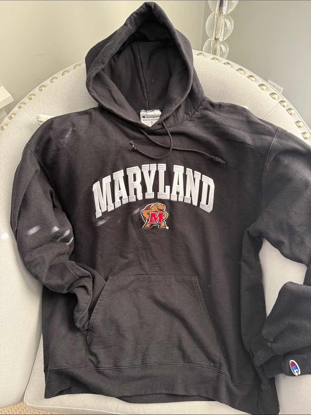 Champion Black Maryland Crewneck Hoodie with Team Emblem